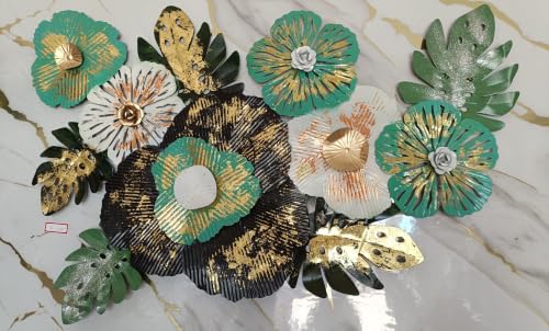 Image of AR Home Decor Metal Floral Wall Art Teal Green Black Gold | Handcrafted Iron, 3D Floral Design, Powder-Coated Finish, Rust-Resistant, Easy to Install