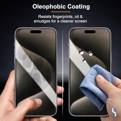 Image of Tempered Glass for iPhone 15 Pro Max (6.7 Inch) Military Grade 9H Screen Guard, Anti-Scratch, Shatterproof, Edge-to-Edge Full Coverage - Black Border