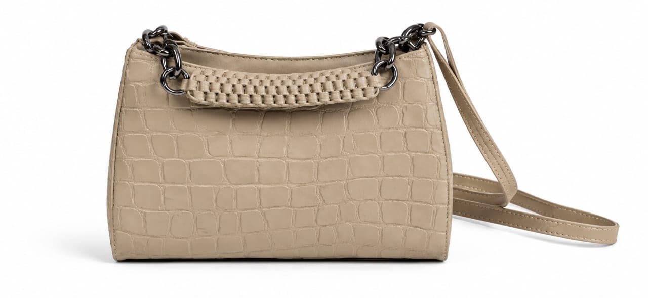Women's Crocodile Texture Crossbody Sling Bag | Stylish Chain Handle Shoulder Purse | Lightweight Fashion Handbag for Daily Use, Travel, Shopping & Parties (Beige)-image-16