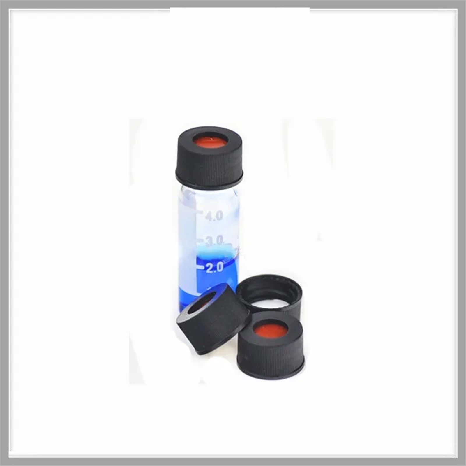 Tappo in polipropilene nero con apertura superiore, setti in PTFE rosso/silicone bianco, fiala for cromatografia da 13 mm, 4 ml, 100/confezione