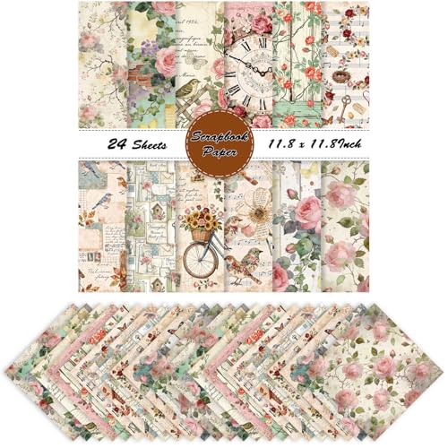 Papier pour scrapbooking rose vintage double face 20x30 cm pour album photo et journal intime