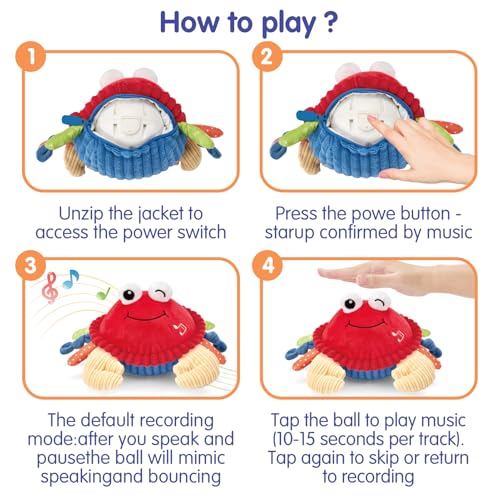 Image of hahaland Baby 6+ Months Tummy Time Musical Bouncing Crab Crawling Toy