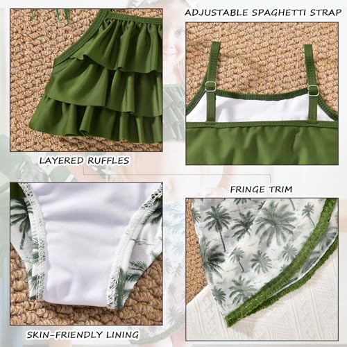Image of HINTINA Toddler Girl Swimsuit Tiered Ruffle Bathing Suit 2 Piece Bikini Set with Cover Up Skirt