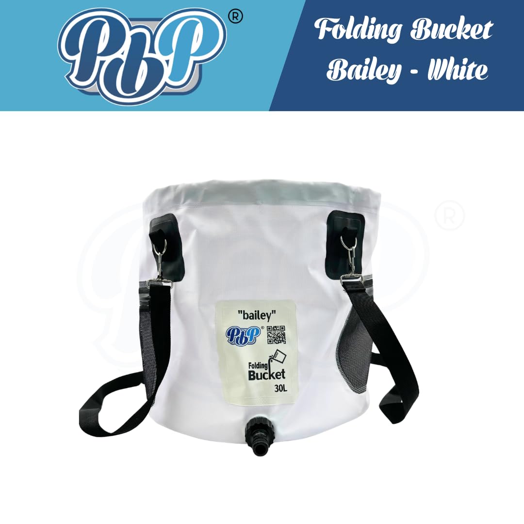 PBP Bailey Seau utilitaire pliable pratique, capacité de 30 l, avec raccord rapide de tuyau (blanc)