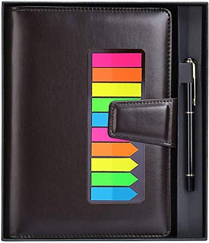 VIEWLON Leder Notizbuch A5, Nachfüllbare Seiten, mit Stift/Stifthalter/Innentaschen/Index Tabs, 100 GSM Dickes Papier/160 Linierte Seiten, Hardcover Notizbuch in Geschenkbox (Business, Braun) Cover