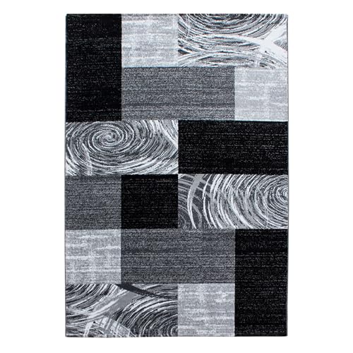 Carpetsale24 Teppich Wohnzimmer 120x170 cm Schwarz Modern Abstraktes Kariert Design Kurzflor Schlafzimmer Esszimmer Küche Jugendzimmer Waschbar Pflegeleicht Extra Weich