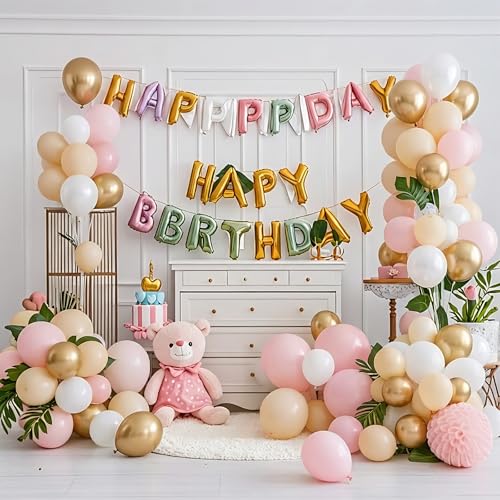 Image of Pink and White Balloons 55pcs Pink and Gold Balloons 12inch Light Pink Balloons for Wedding Bridal Shower Baby Shower Birthday Decorations