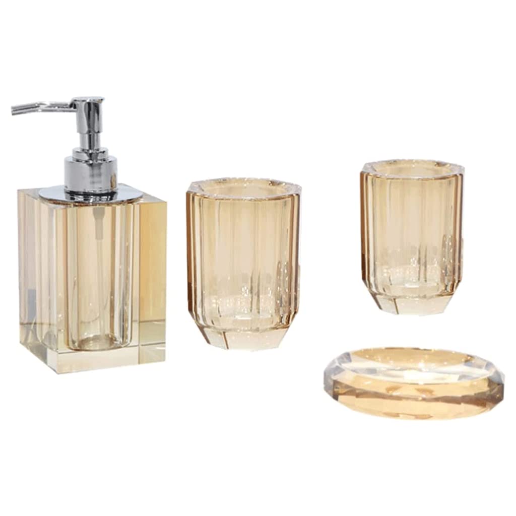 Klasyczny ręczny dozownik mydła, 4-częściowy zestaw akcesoriów łazienkowych Pompka do mydła, dozownik do balsamu z przezroczystego szkła, 280 ml/9,5 uncji, bursztynowy zestaw 4-czę,Amber-4 piece set