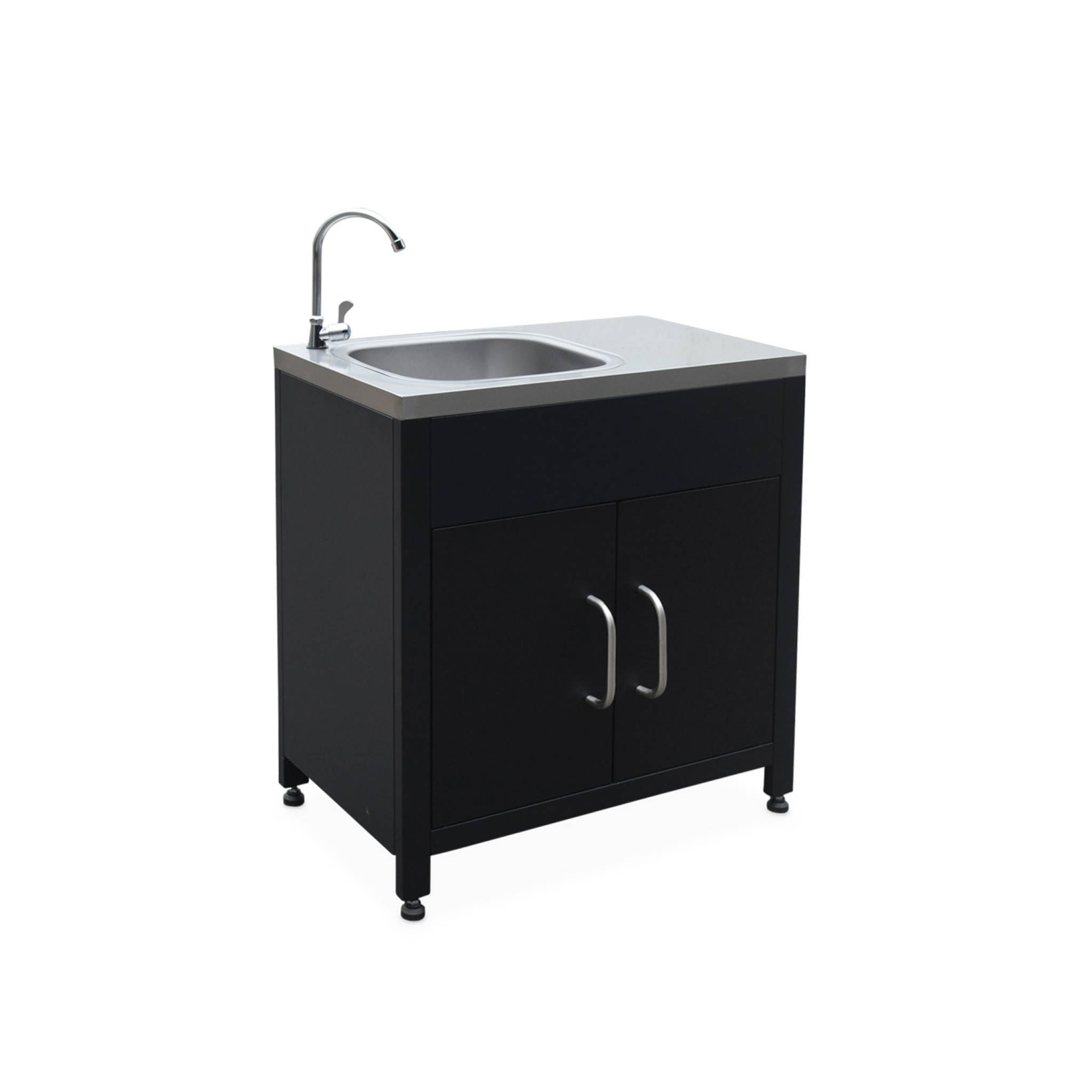 sweeek - Cocina exterior de acero con fregadero de 80cm, Grimaud, Negro, 52.5x80x114 cm
