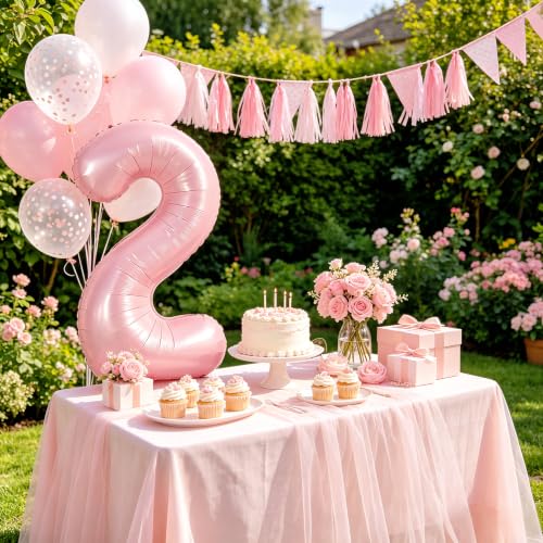 Image of TONIFUL 40 Inch Pastel Pink Number Balloon Balloon Big Pink Digital Balloon for Girl's Birthday Party Wedding Bridal Shower Engagement Anniversary Photo Shoot Supplies（Number 2）