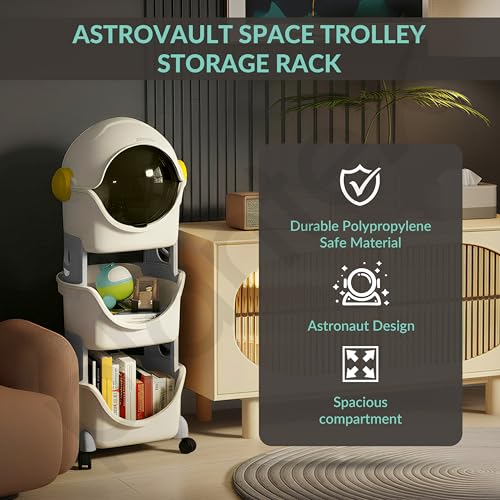 Image of Plantex Toy Rack for Kids Room /Multipurpose Astro Storage Organizer for Baby Clothes Wardrobe /3-Tier ABS Plastic Baby Toy Storage Organiser with Flip Cover-Pack of 1(White & Grey)