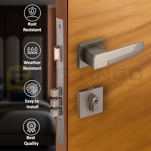 Image of Munich Mortise Door Handle Lock Set /Premium Zinc Alloy Door Handle with Lock /Heavy Duty Main Door Handle with Key Lock for Home, Office & Hotel Doors - 3 Years Warranty (SSM /BNM)