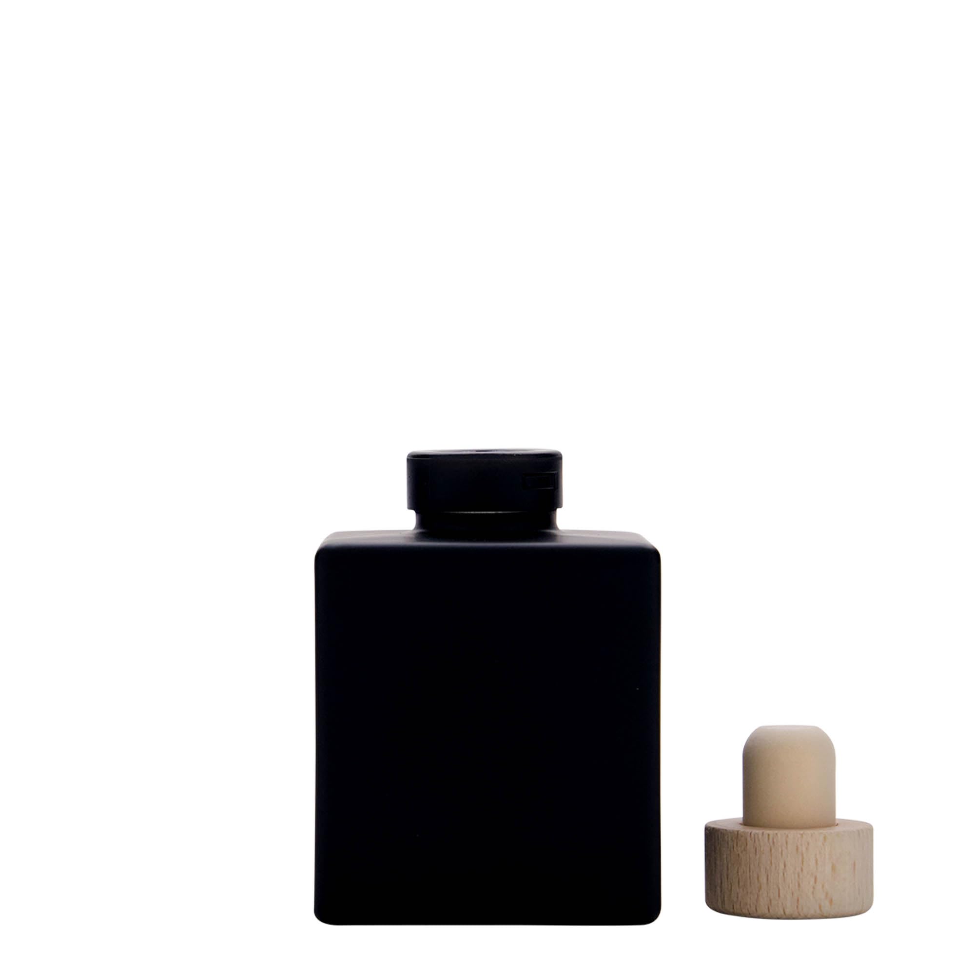 Juego de 12 botellas de cristal de 100 ml, cuadradas, color negro mate con corcho de madera