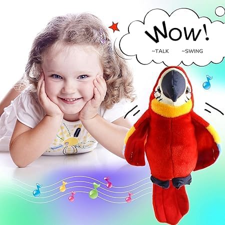 Image of PRIME Talking and Dancing Parrot Toy for Kids Soft Plush Musical Bird Toy with Preloaded Music /Songs, Voice Repeat and Dance Functions Funny Return Gift for Kids Multicolour Pack of 1 (Talking Parrot)