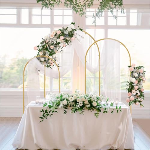 Vincidern Wedding Arch Backdrop Stand 6.6FT, 5.9FT, 4.9FT Set of 3,Metal Arch Backdrop Stand for Wedding Ceremony Baby Shower, Outdoor Indoor Birthday Party, Garden Floral Balloon Arch Decoration,Gold