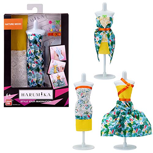 Harumika Diseño de Moda para niños: CREA Tus Propios Looks de Pasarela con Este Kit Creativo, Juego de Torso Individual, Estilo Nature Mood. Incluye maniquí Reutilizable, Tela y Accesorios Cover