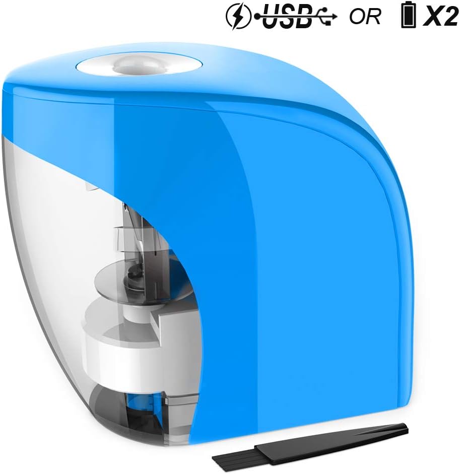 Electric Pencil Sharpener Automatic Sharpener for No.2 Pencils and Colored Pencils (6-8mm) with Auto Stop Feature & Extra Cleaning Brush, USB/Battery Operated in Home/Classroom/Office (Blue)