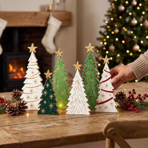 6 Pcs Wooden Christmas Ornaments Xmas Trees Shaped Wooden Signs - image 5