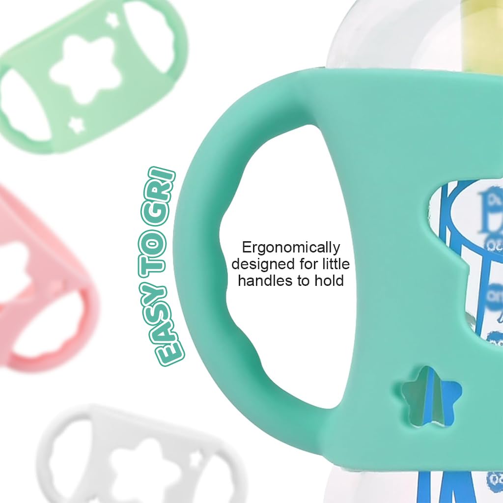 SNOWIE SOFT® Compatible with Dr Brown's 3Pcs Baby Bottle Holders for Dr Brown's Glass Baby Milk Bottle Dual Ear Design Silicone Cutout Pattern Holders for 5Oz /150ml & 9Oz/270ml - Image 2 thumbnail
