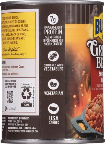 Miniatura 9 de Bush's Southern Pit Grillin' Frijoles enlatados para asar (paquete de 1), proteína a base de plantas, buena fuente de fibra, vegetariana, baja en