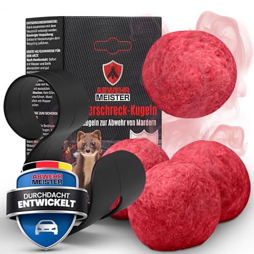 ABWEHR MEISTER Original 4X Marderschreck-Kugeln inkl. PKW-Halterung, Marderschreck Auto mit Sofort und Langzeitwirkung, Marderabwehr zum Schutz vor Marder im Motorraum Made in Germany (Rot)