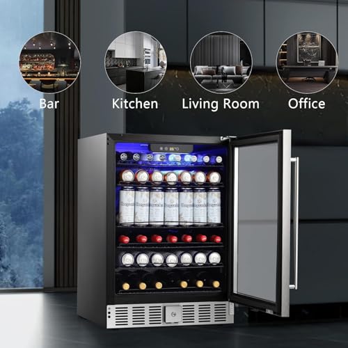 Image of LEONARD USA 155 L Inverter Built-in Wine Chiller, Wine Cooler, Under Counter, Touch Control, Toughened Glass Door with UV-Protection, LED Interior Light with Safety Lock for Home, Bar & Office