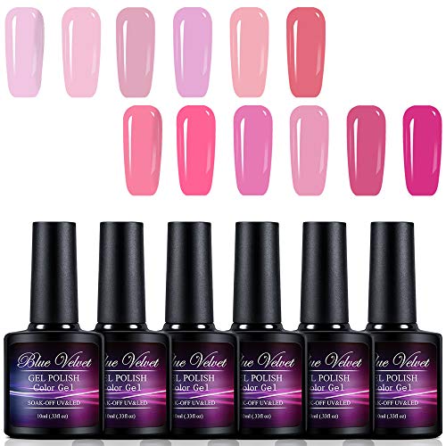 Gel Polish Set Blue Velvet 12pcs Soak Off UV LED Pink Color Gel Nail Coat Manicure and Pedicure Kit 10ML