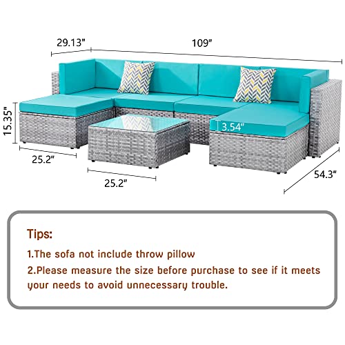 Shintenchi 7 Pieces Ottoman Outdoor Patio Sectional Sofa Couch, Silver Gray Pe Wicker Furniture Conversation Sets With Washable Cushions & Glass Coffee Table For Garden, Poolside, Backyard Blue #TOP1