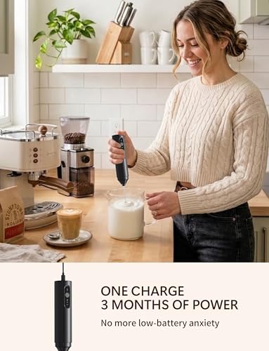 Image of Rechargeable Milk Frother Hanheld, 3 Speed Frother Wand Drink Mixer Handheld Coffee Stirrers Electric Frother for Coffee Mixer Wand -Black