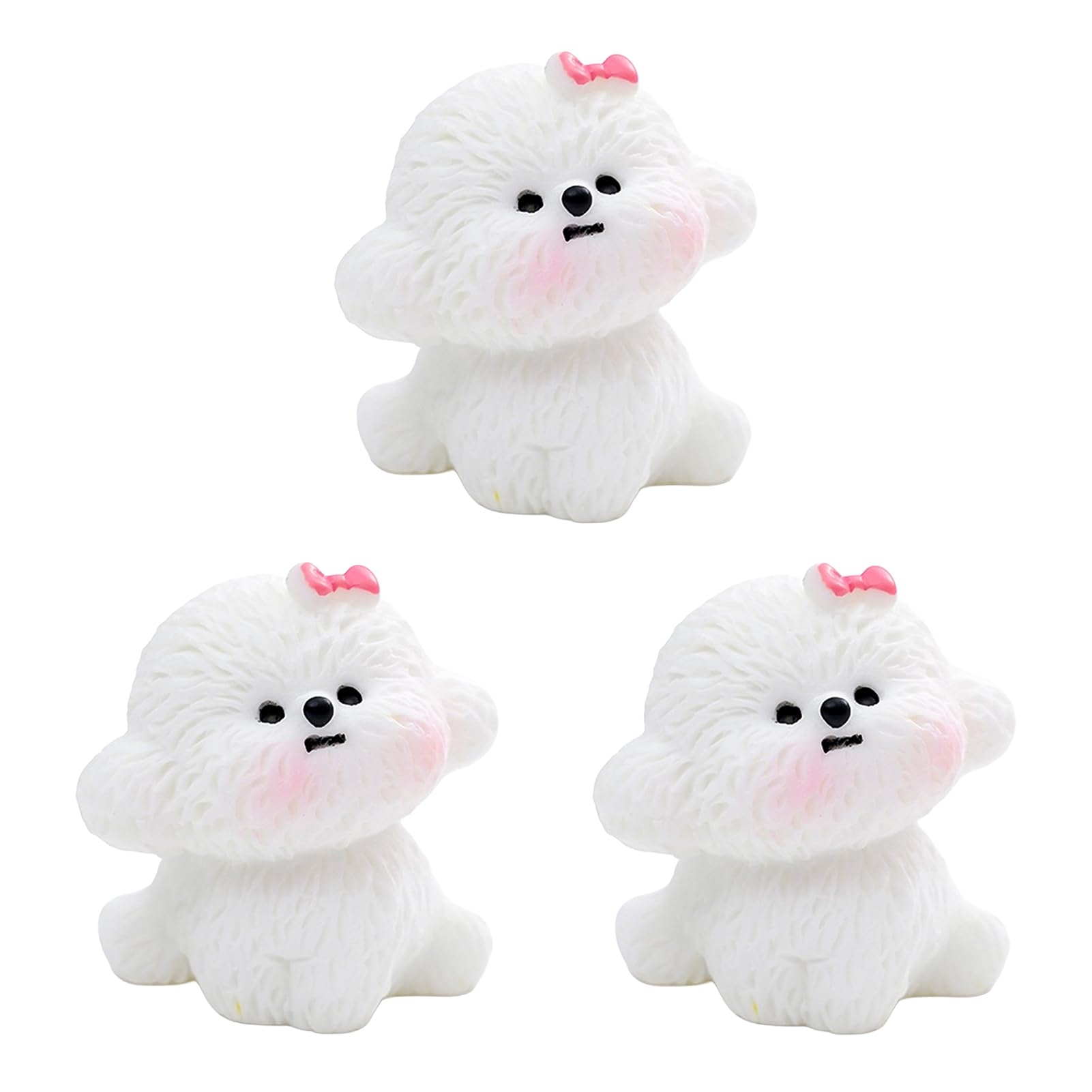 Virelynx 3Pcs Car Dashboard Decor – Cute Fleece Dog Figurines Resin, Mini Ornaments Adhesive for Women Car Interior Decoration