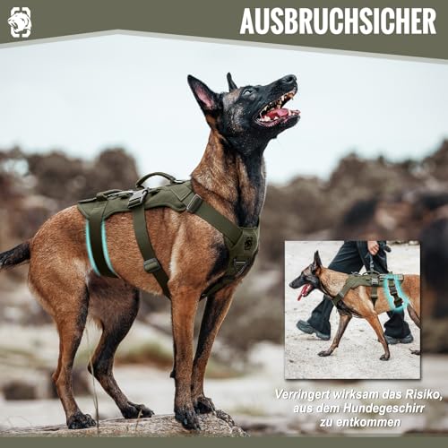 OneTigris Hundegeschirr, T-Bone Taktisches Geschirr mit 2 Griff Ausbruchsicher Einstellbar Brustgeschirr für Hunde Jagd Wandern Trainierung Spaziergang Outdoor-Aktivitäten (Grün, L)