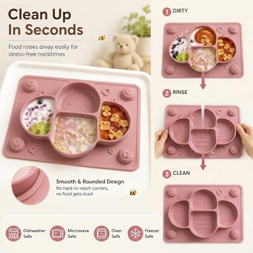 ROCCED Suction Plate with Spoon & Fork Set (Dusty Blue) — view 4