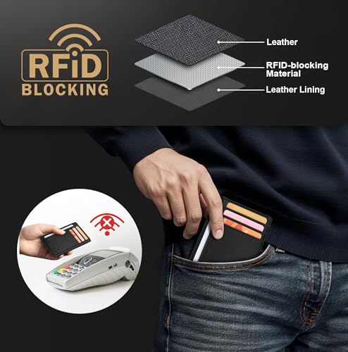 Image of Travelambo Slim Wallet Front Pocket Minimalist Leather RFID Blocking Medium Size