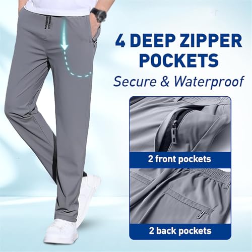 Blue Comfy Stretch Pants Men,Pants Water Resistant Quick Lightweight Outdoor,with Zipper Pockets Pants for Men Running4