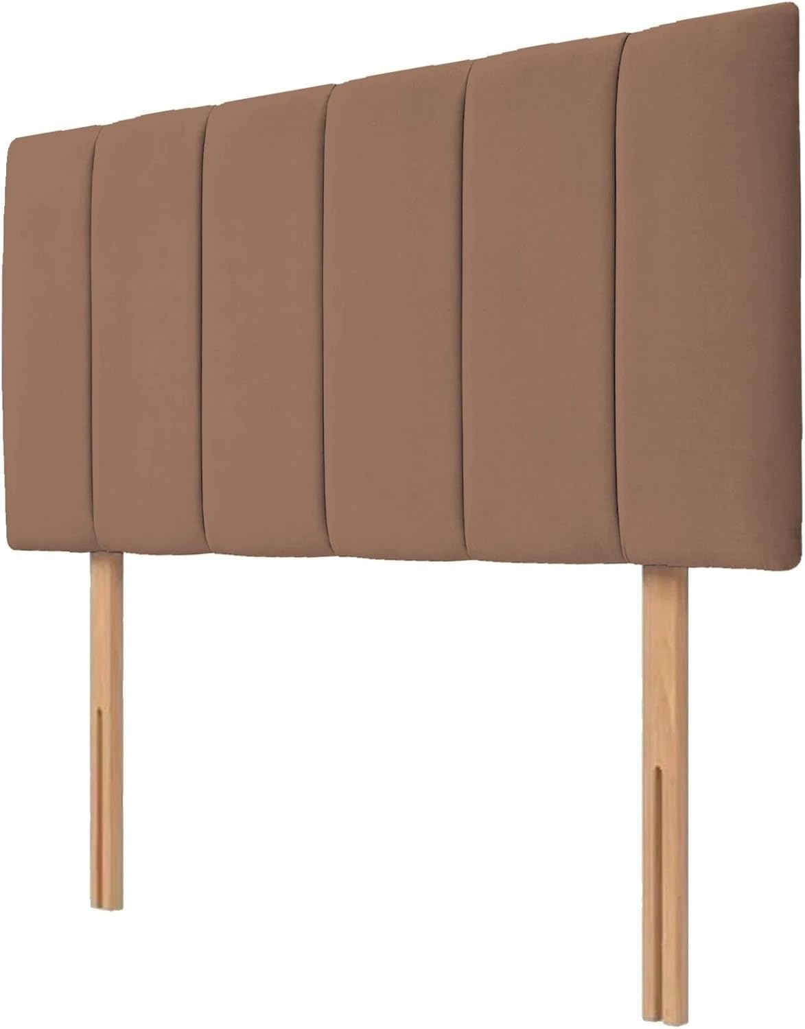 Luxury Velvet Upholstered Headboard for Divan Beds – 20-Inch Lined, Extra Padded Plush Headboard with Struts – Luxury Bedroom Furniture (brown, 4ft 6inch Double)