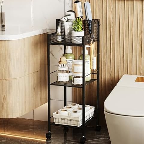 VITVITI Metal Hair Tool Organizer Shelf for Bathroom, 3 Tiers Hair Product Organizer Cart Floor Stand, Curling Irons Hair Straighteners Storage Makeup Organizer for Vanity (Black) Cover
