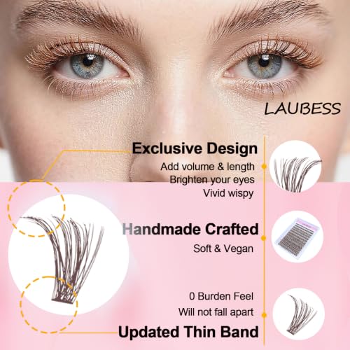 Image of Colored Lash Clusters LAUBESS Dark Brown Colored Eyelash Clusters Wispy Colored Lash Extensions Colorful Lash Clusters Individual Lashes (Brown 40D-0.07D-Mix8-16)