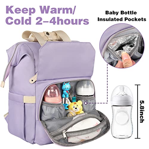 Purple Diaper Bag Backpack,Insulated Pockets Baby Nappy Bags With Usb Charging Port,Rfid Anti-Theft Water-Resistant Pocket Stroller Straps,Multifunctional Travel Backpack For Dad Mom Boys Girls #TOP2