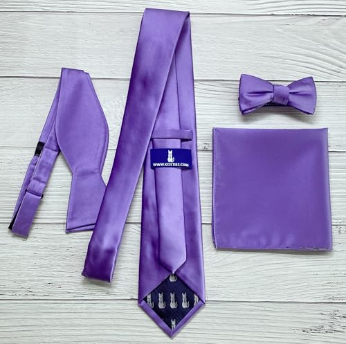 Image of KissTies 6PCS Satin Pocket Square Plain Color Handkerchief Gift Set