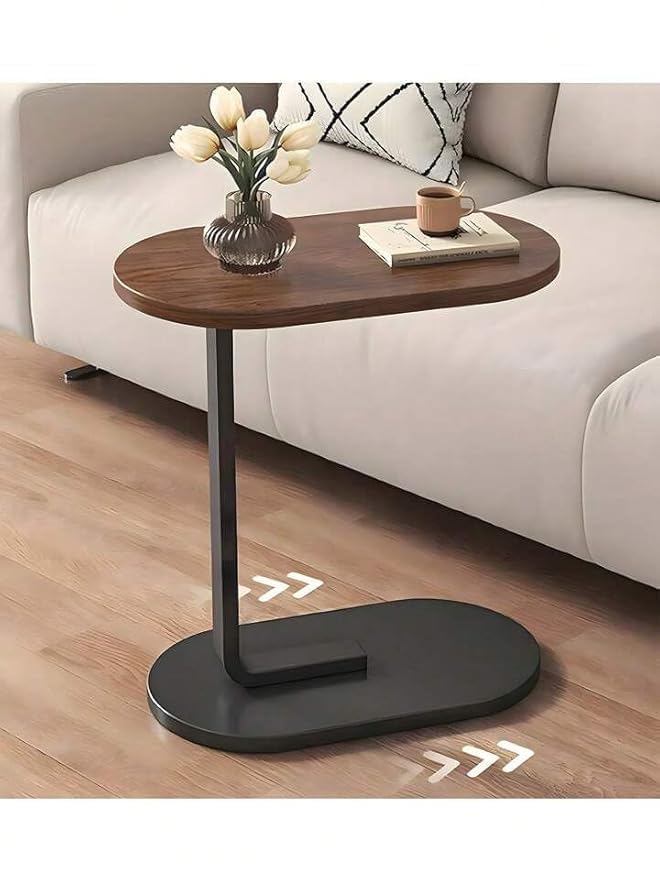 c shape sofa side table, wooden top snack table with metal frame, slim end table for couch, compact laptop desk, bedside coffee table for living room bedroom office