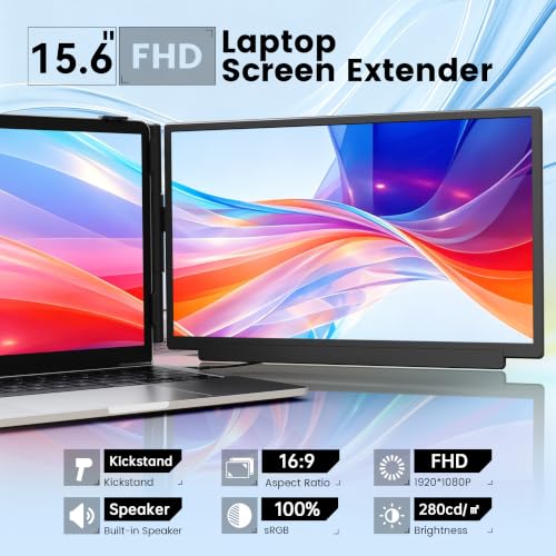 Image of domyfan Laptop Screen Extender 15.6 inch FHD 1080P IPS Portable Monitor, USB-C Plug and Play Dual Screen with 100% sRGB Color Accuracy, for Windows Mac Android Chrome Laptops 13 inch to 17 inch