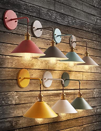 Image of Gray Plug in Wall Sconces Set of Two,Wall lamp with Plug in Cord of 2 for Bedroom Hanging Wall Lights E26 Edison Brass Bedside lamp Holder with Switch Frosted Paint Body