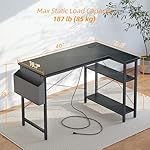 TIQLAB Small Computer Desk with Power Outlets, 40 Inch L Shaped Desk with Reversible Shelves, Gaming Desk Corner Desk Study Writing Table for Home Office Bedroom Living Room, Black - Image 3