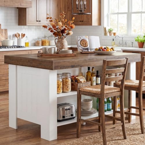 Tribesigns 55" Kitchen Island with Storage & Seating (Rustic Brow...