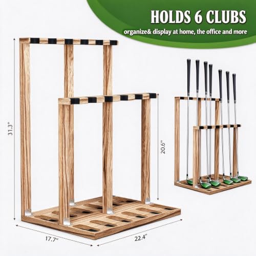 Double Layer Wooden Golf Club Organizer Rack, Vertical Golf Club Holder Stand, Freestanding Golf Equipment Storage & Display Rack for Home, Garage, Office, Golf Clubhouse, Golf Accessory for Golfers - image 2