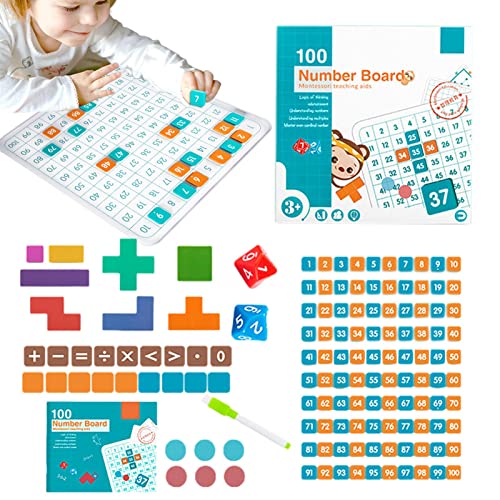 Abbto Tableaux magnétiques des centaines,Tableau magnétique Montessori Toys 1-100 - Jouet d'apprentissage éducatif pour Enfants de 4 5 6 7 8 Ans garçons Filles, pièces en Bois