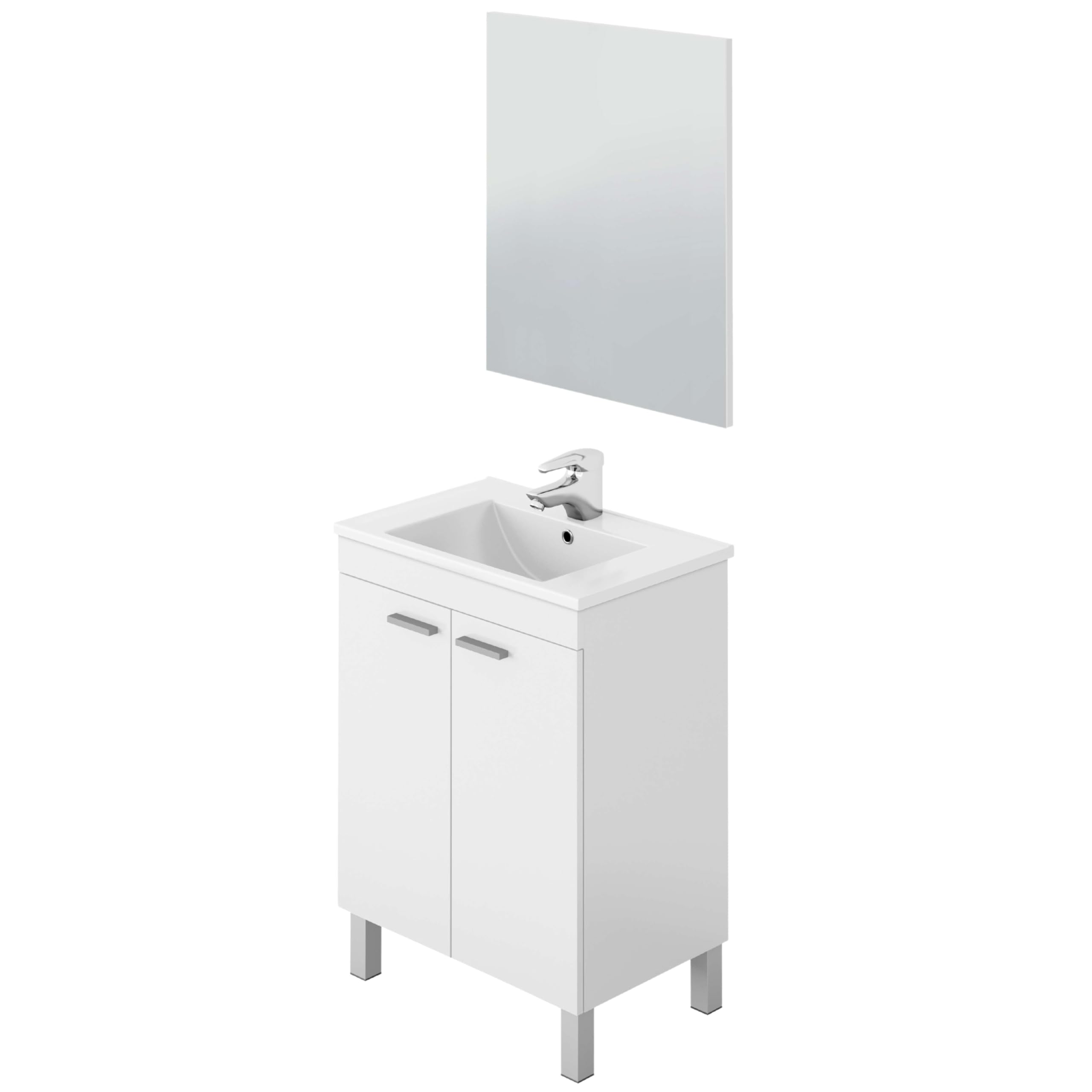 ARKITMOBEL Habitdesign Mueble de Baño con 2 Puertas y Espejo, Modulo Baño, Modelo LC1, Acabado en Blanco Brillo, Medidas: 60 cm (Ancho) x 80 cm (Alto) x 45 cm (Fondo). (Lavabo no Incluido)