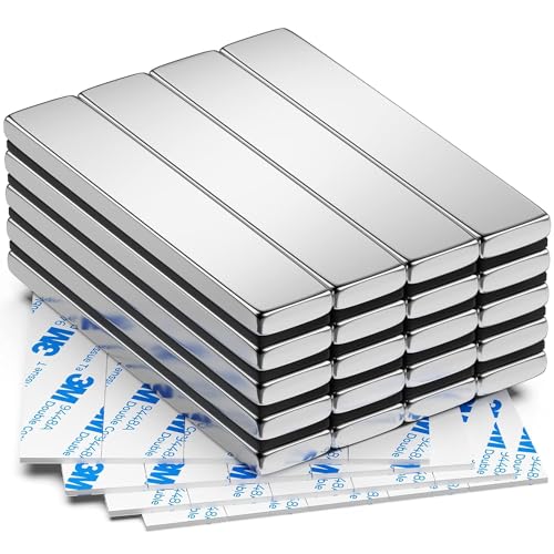 FINDMAG Confezione da 20 magneti forti, 60 x 10 x 3 mm, magneti al neodimio, magneti a barra, magneti a terra rara con adesivo biadesivo, barra magnetica estremamente potente per frigorifero multiuso