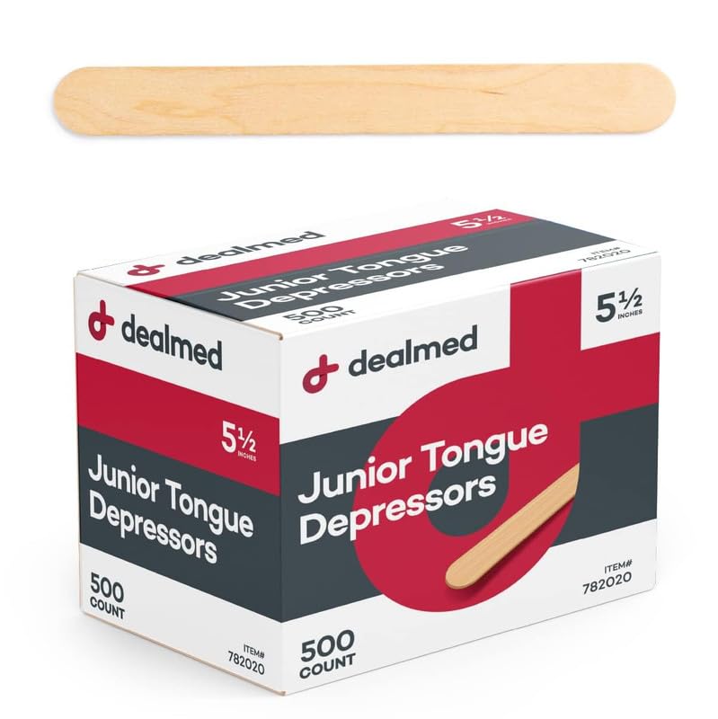 Image of Dealmed Junior 5.5 inch Tongue Depressors - Non-Sterile Wood, 500 Ct (1 Pack) | Tasteless, Odorless, Smooth Finish, Uniform Color, Medical Exams, Crafts, Wax Applications, First Aid Kits, 500 Total Count