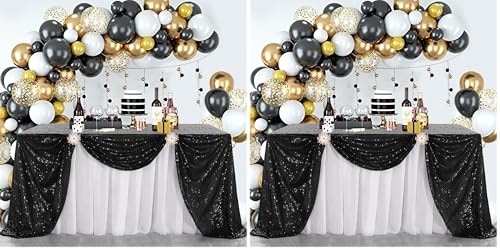 Image of B-COOL Black Sequin Tablecloth Halloween Shimmer Tablecloth 50x80-inch Rectangular Table Overlays for Wedding Birthday Party Prom Table Decorations (Pack of 2)